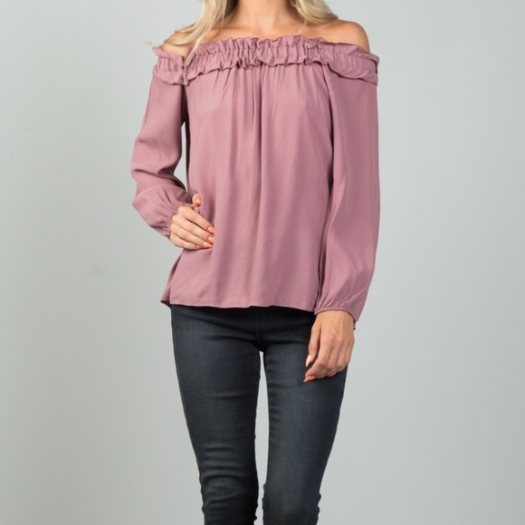 MAUVE OFF THE SHOULDER FRILLY TOP - Picture 4 of 5